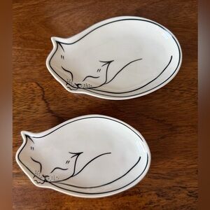 Cat Shaped Ceramic Trinket Tray Set of 2